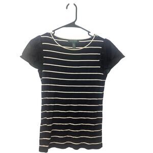 Ralph Lauren Black & White Striped Short Sleeve Top Women’s Petite Medium
